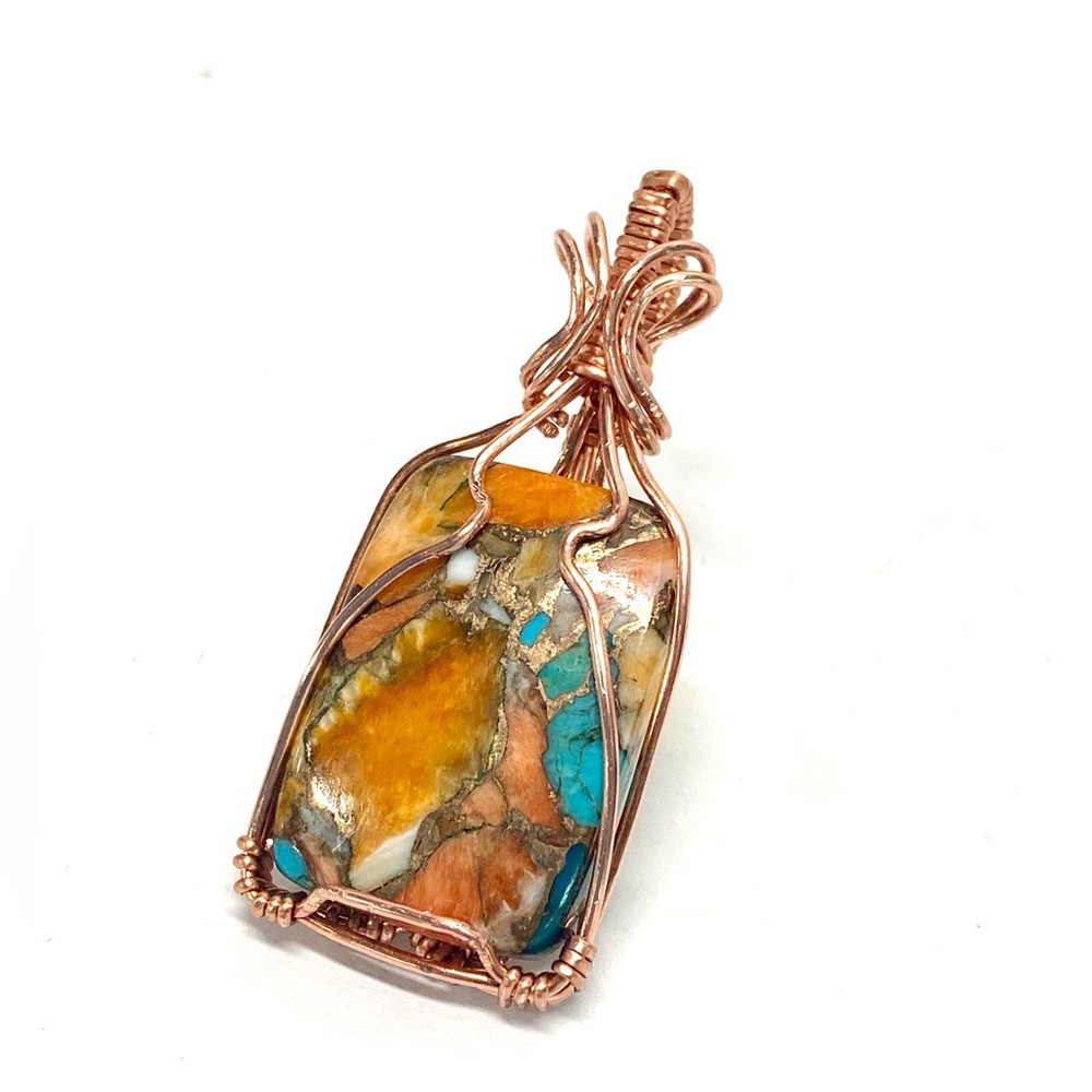 HANDMADE Spiny Oyster Turquoise and Bare Copper Hand Wrapped Statement Pendant